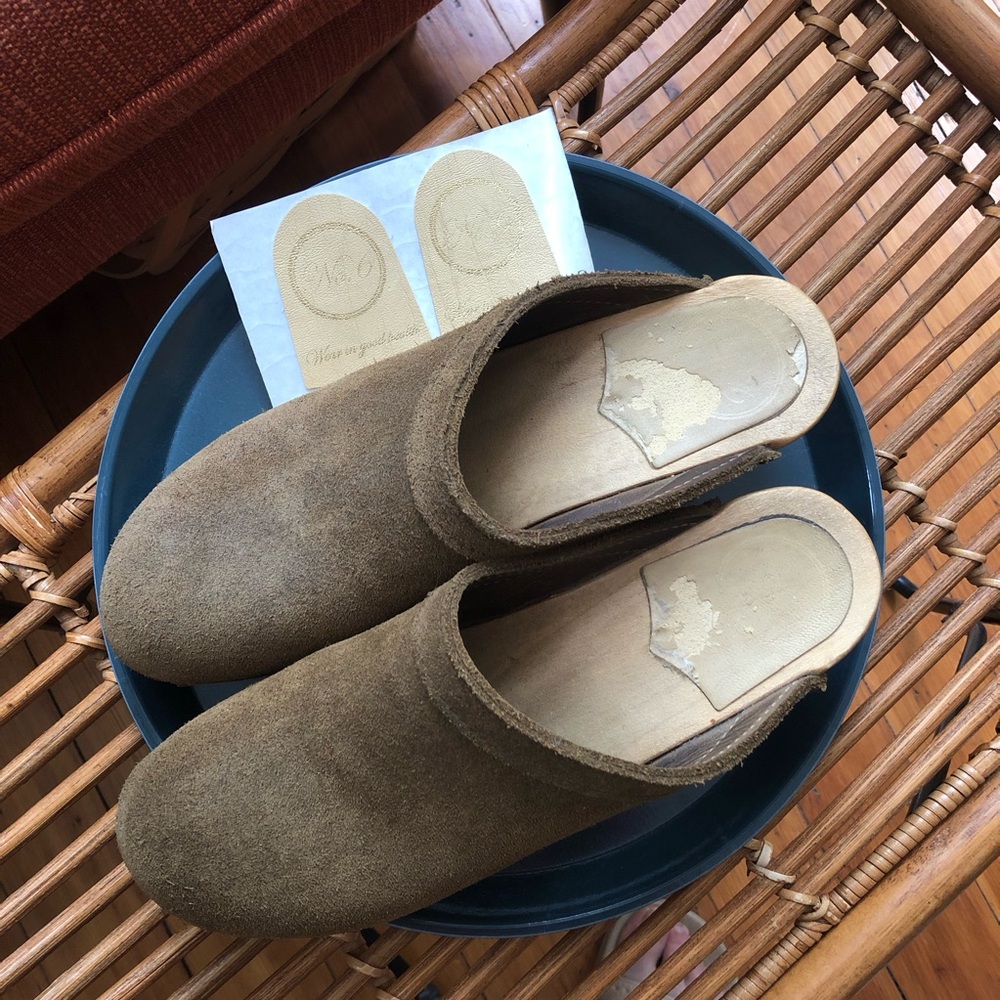 No. 6 suede wedge clogs